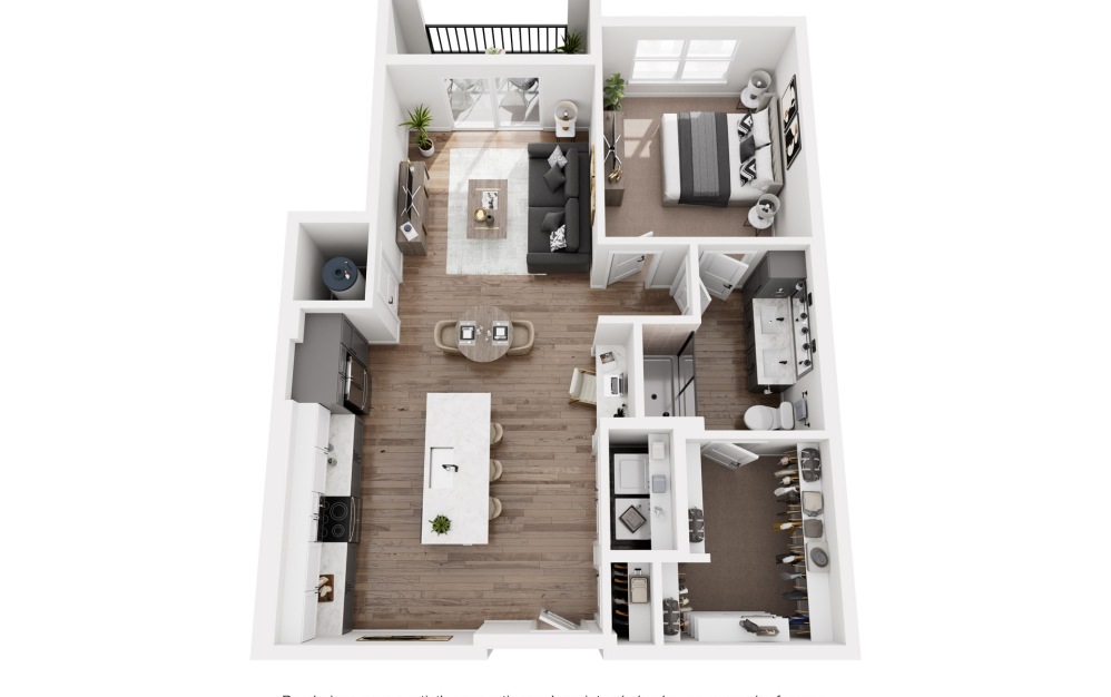 A3 - 1 bedroom floorplan layout with 1 bathroom and 871 square feet (3D)